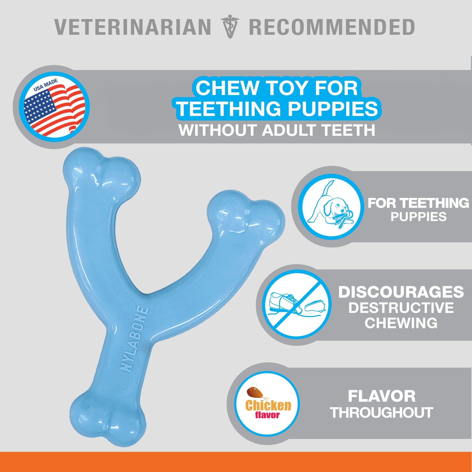 Nylabone Puppy Chew Dog Toy Wishbone Chicken, Blue, 15 lb 1 ct, view 3