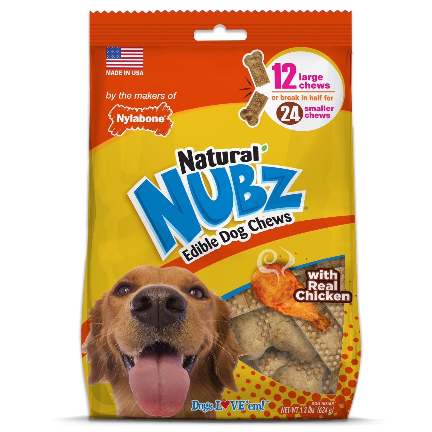 Nylabone Natural Nubz Chicken Dog Treats Chicken, Large 30 lb. 12 ct
