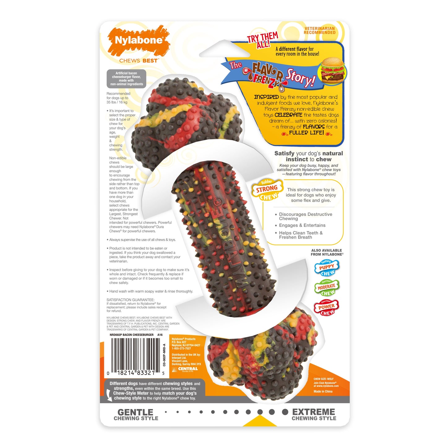 Nylabone Flavor Frenzy Strong Chew Dog Toy Bacon Cheeseburger, view 7