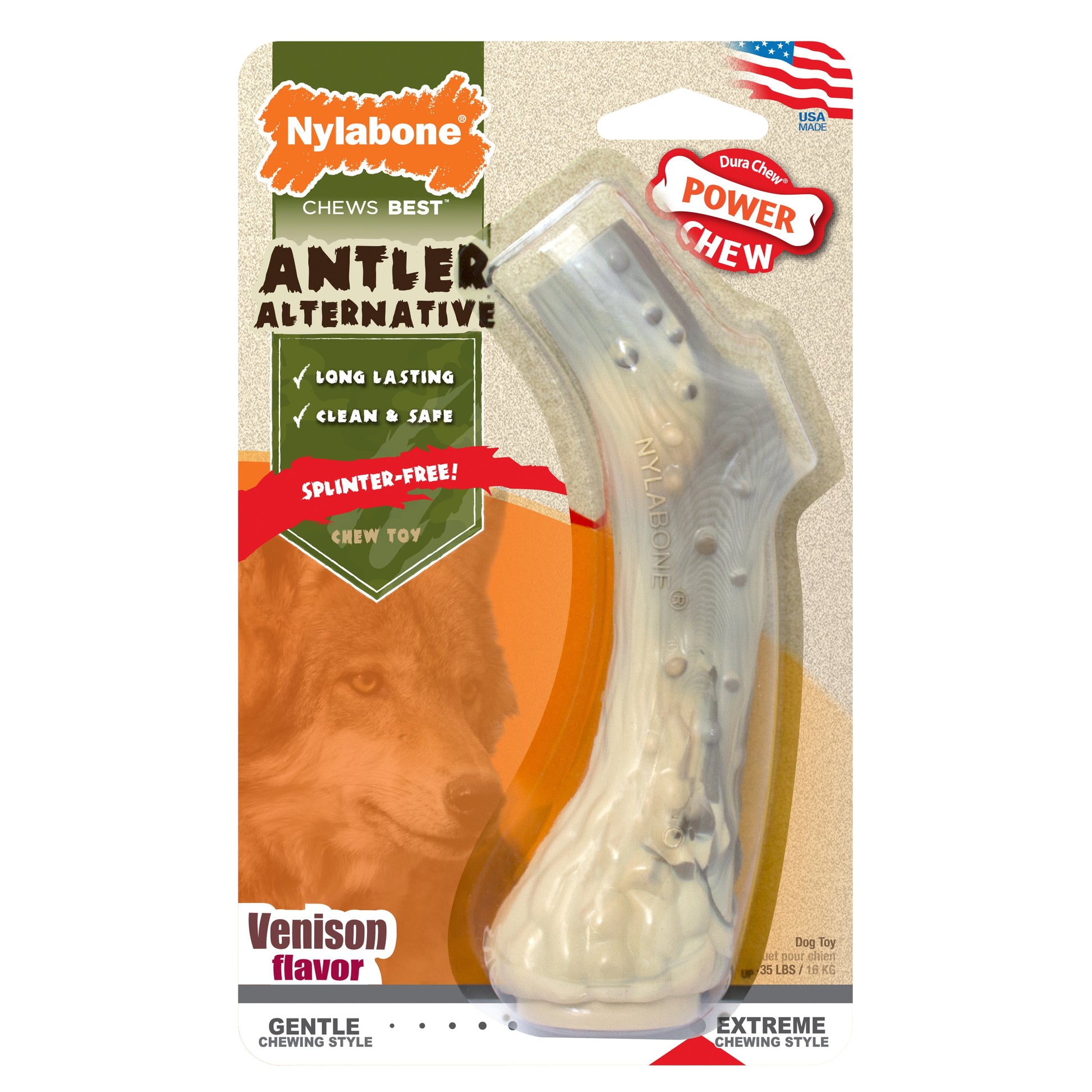 Nylabone Power Chew Antler Dog Chew Alternative Venison, 35 lb 1 ct