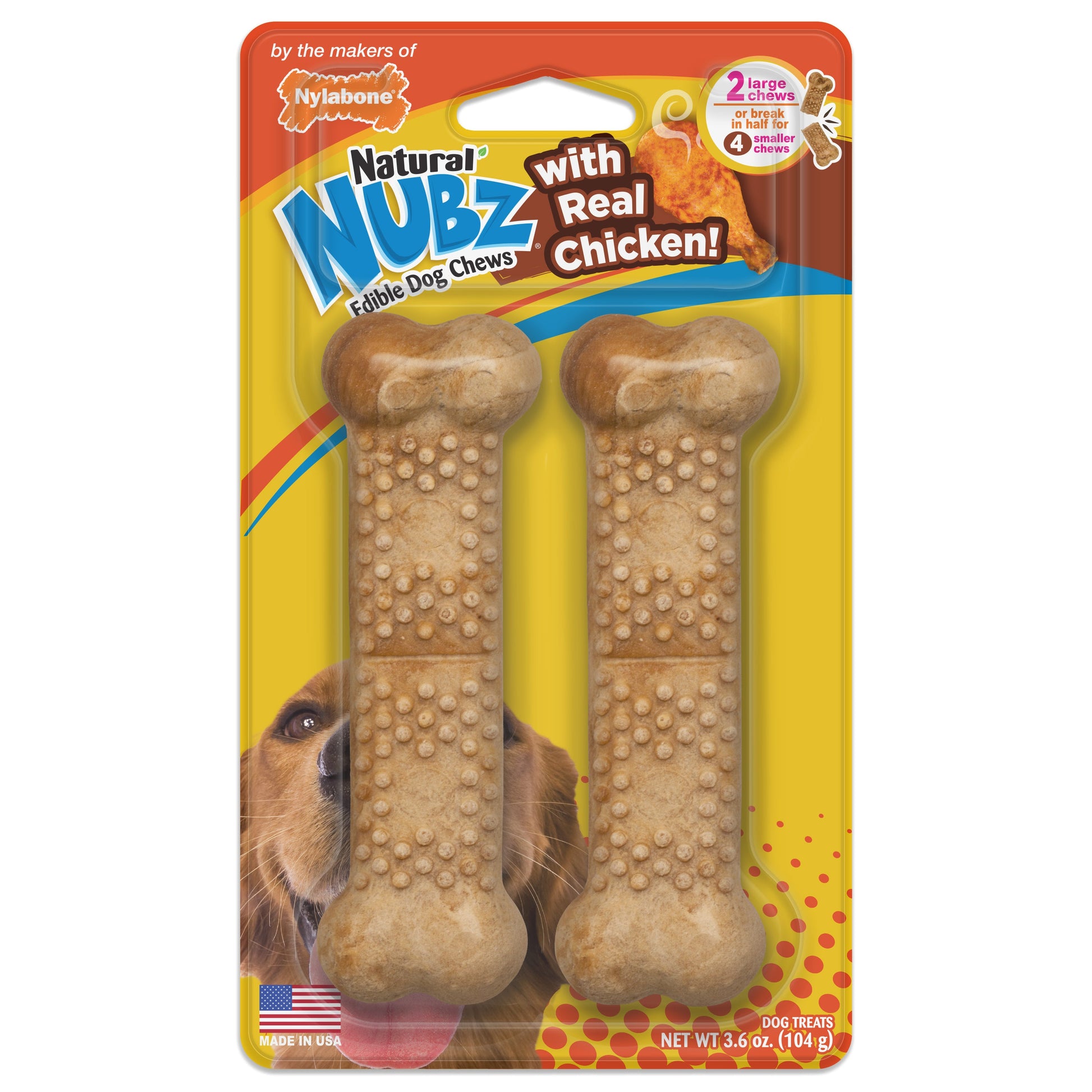 Nylabone Natural Nubz Chicken Dog Treats Chicken, Large 30 lb. 2 ct