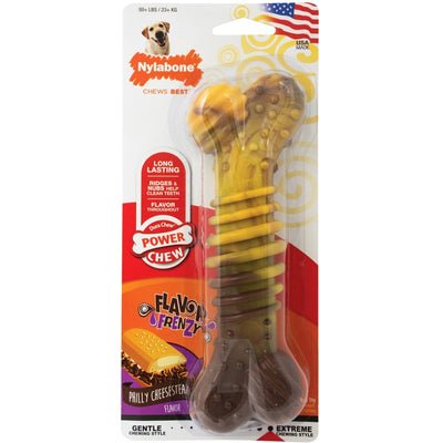 Nylabone Flavor Frenzy Power Chew Durable Dog Chew Toy Philly Cheesesteak, X-Large/Souper 50 lb. 1 ct - Pets Perfect