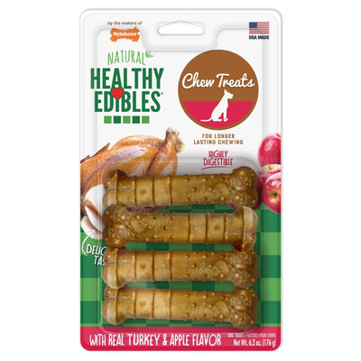 Nylabone Healthy Edibles All-Natural Long-Lasting Dog Chew Treats Turkey Apple, Small/Regular up to 25 lb. 4 ct - Pets Perfect