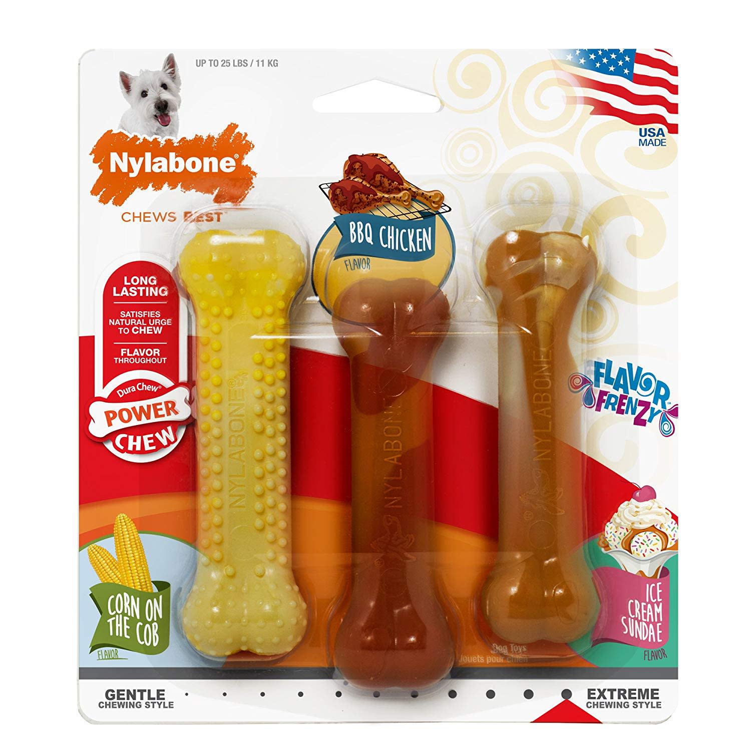 Nylabone Flavor Frenzy Power Dog Chew Triple Pack Chicken, up to 25 lb