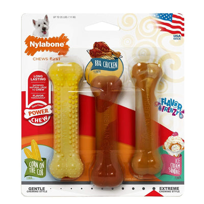 Nylabone Flavor Frenzy Power Dog Chew Triple Pack Chicken, Corn & Ice Cream Sundae Small/Regular - up to 25 lb - Pets Perfect