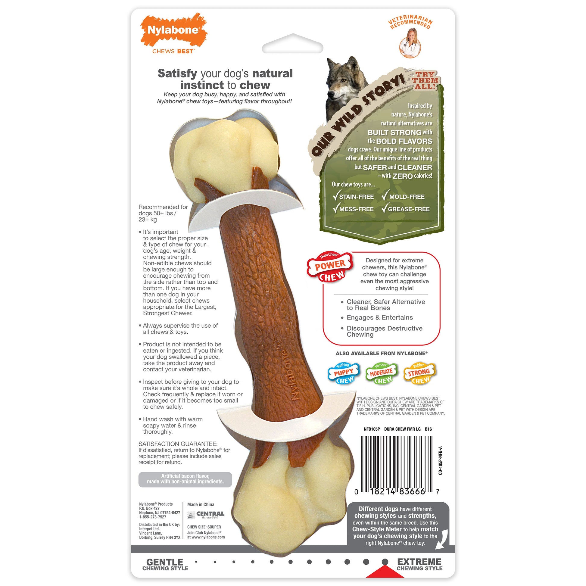 Nylabone Power Dog Chew Femur Dog Bone Alternative Bacon Large/Giant, view 8