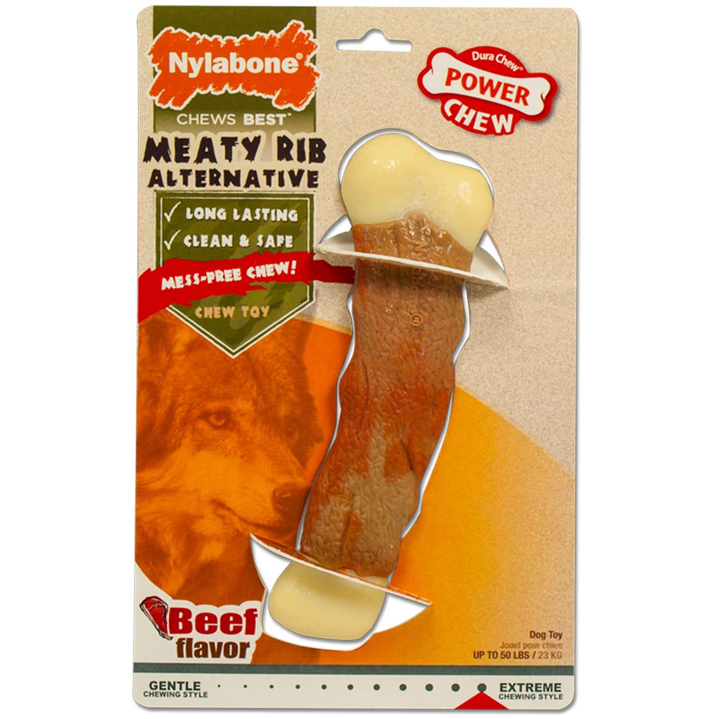 Nylabone Power Chew Marrow Bone Alternative Dog Chew Toy Beef