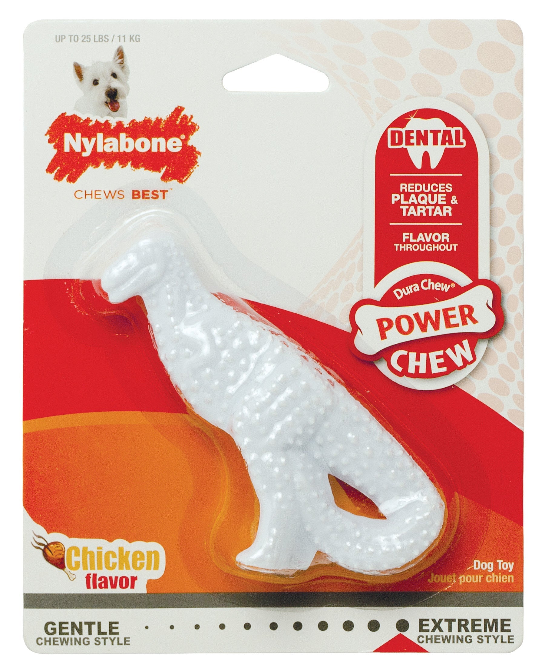 Nylabone Power Chew Dental Dinosaur Dog Toy Chicken, White