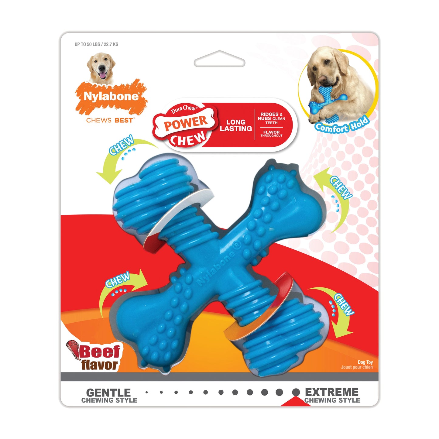 Nylabone Power Chew Comfort Hold x Bone Dog Toy Beef, 50 lb 1 ct