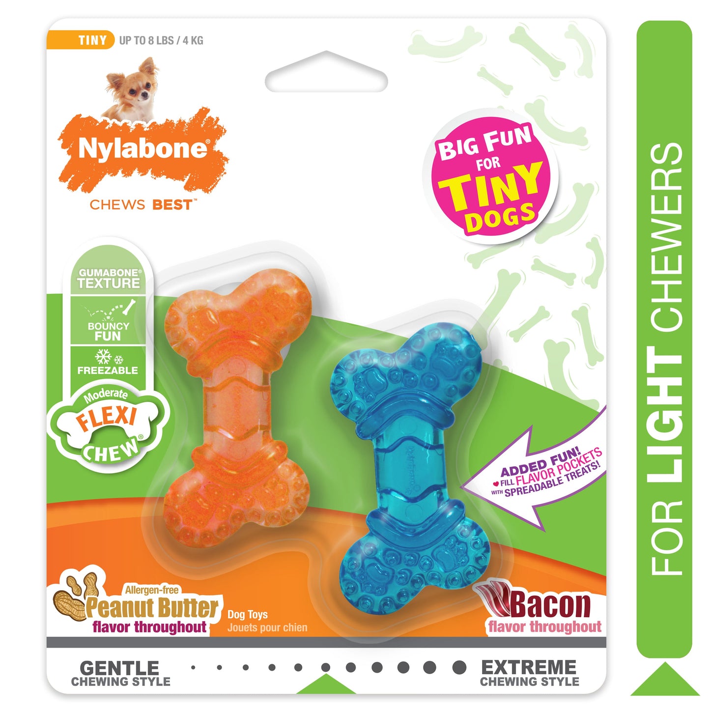 Nylabone Moderate Dog Chew FlexiChew Bone Peanut Butter Bacon