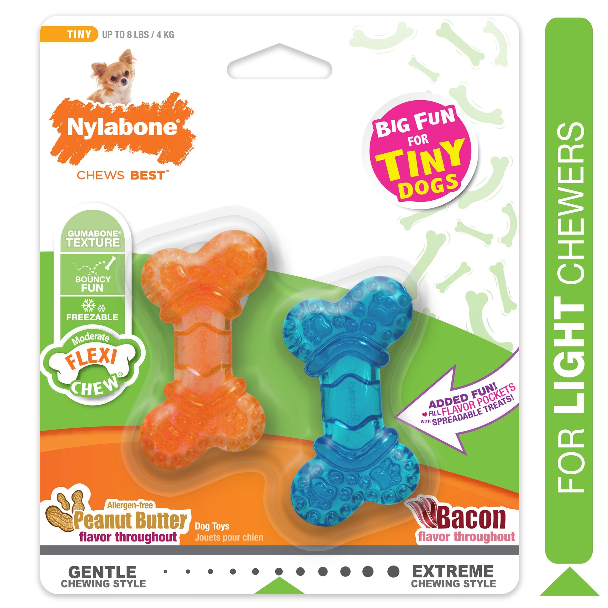 Nylabone Moderate Dog Chew FlexiChew Bone Peanut Butter Bacon