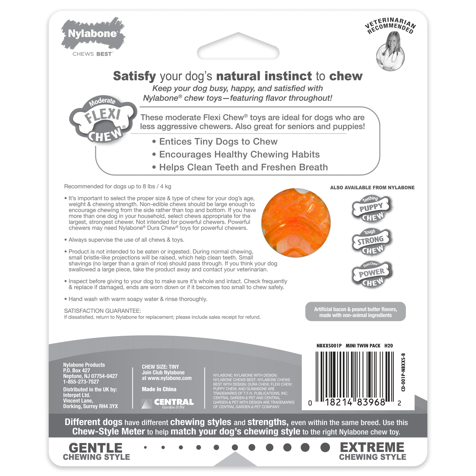 Nylabone Moderate Dog Chew FlexiChew Bone Peanut Butter Bacon, view 8