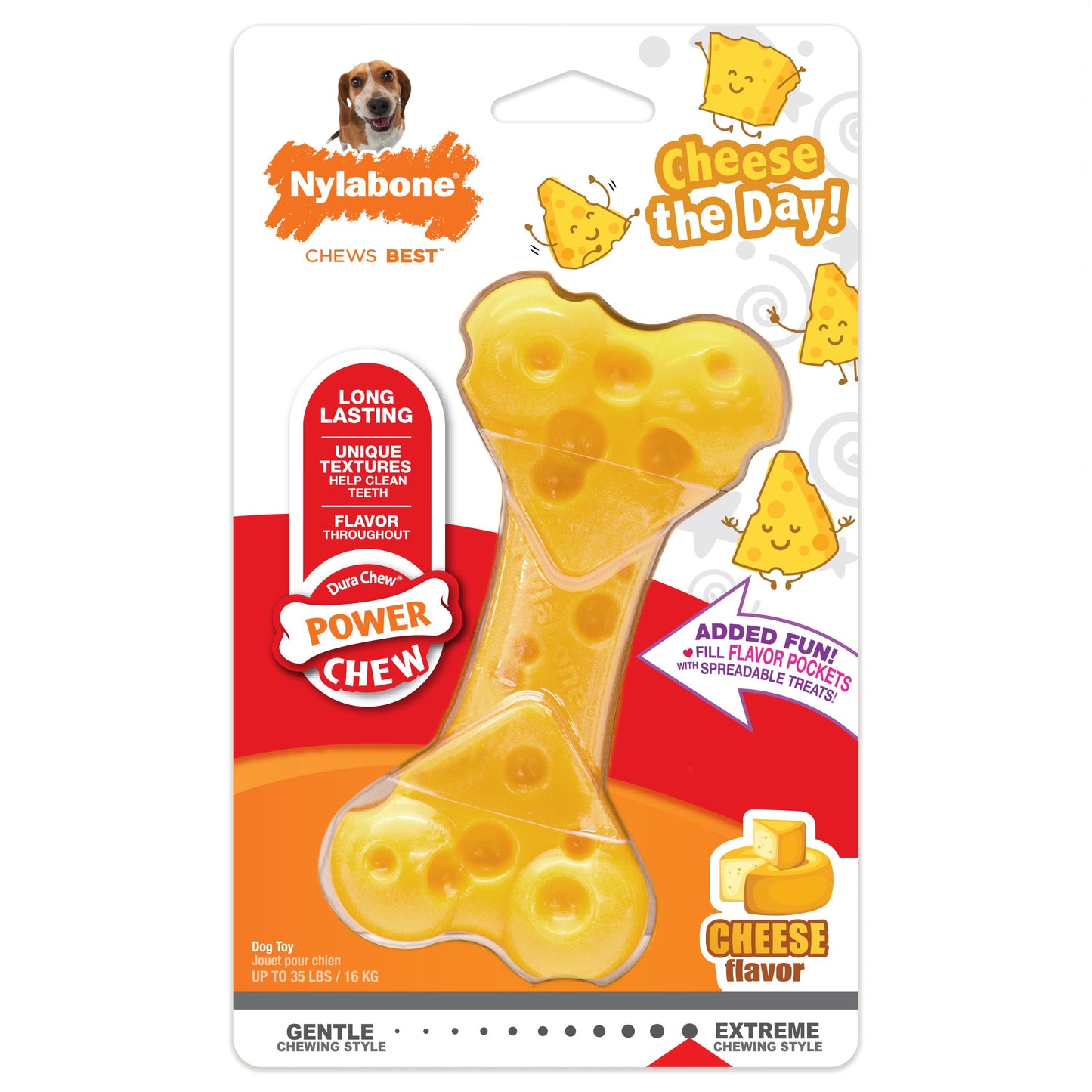 Nylabone Power Chew Cheese Dog Toy Cheese, Medium/Wolf up to