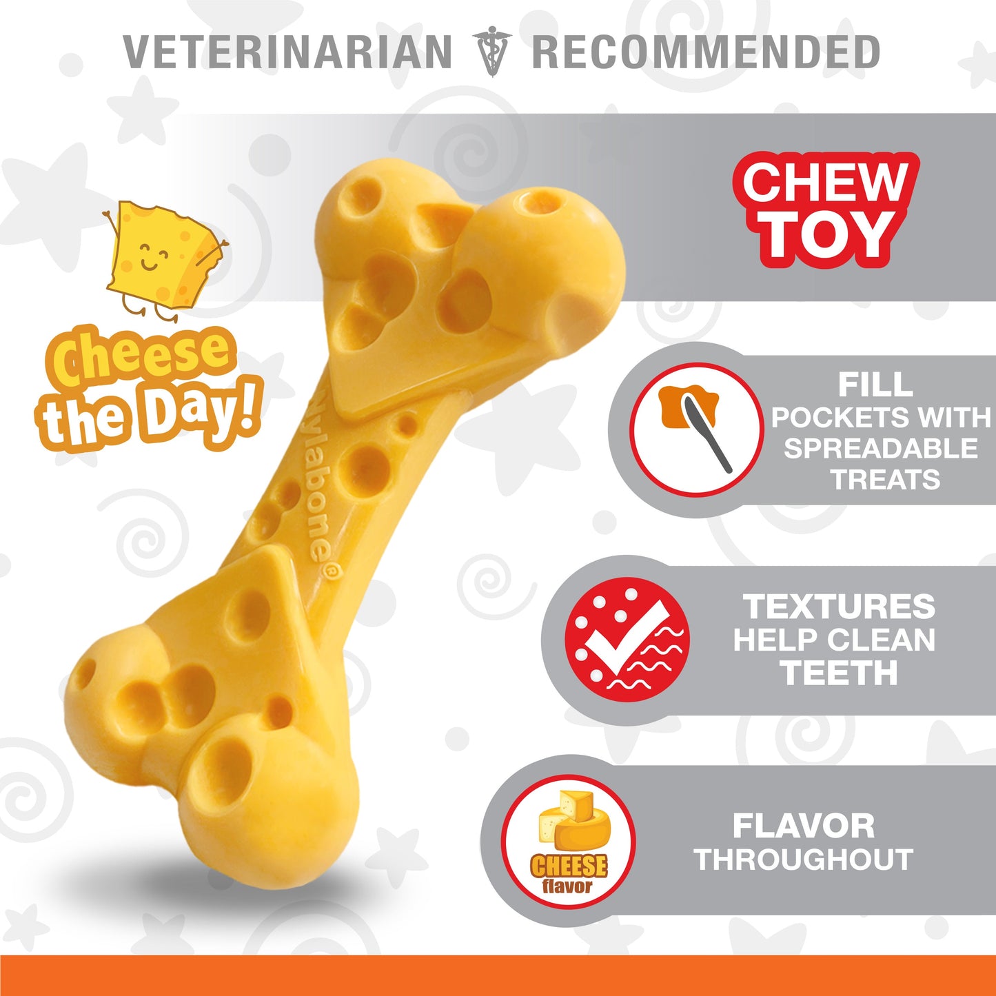 Nylabone Power Chew Cheese Dog Toy Cheese, Medium/Wolf up to, view 6