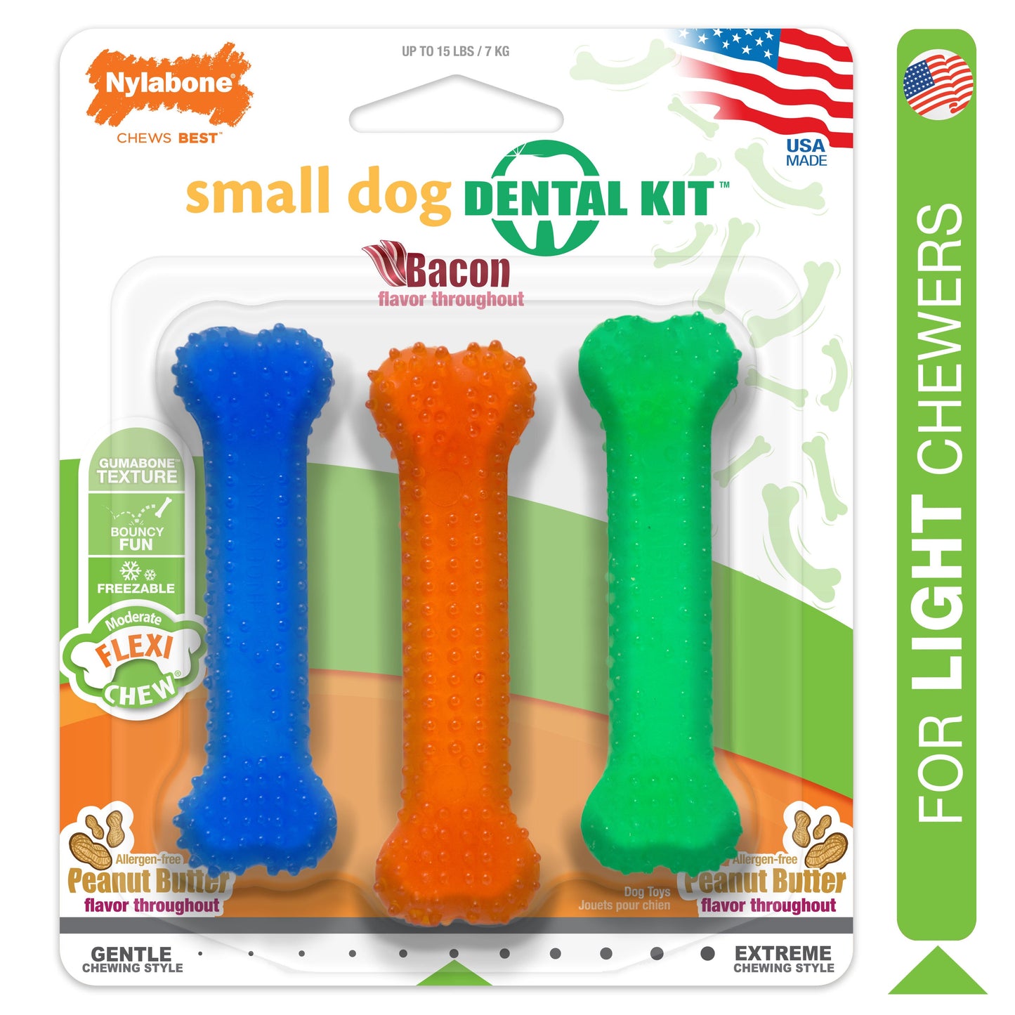 Nylabone FlexiChew Dog Dental Pack Peanut Butter Bacon