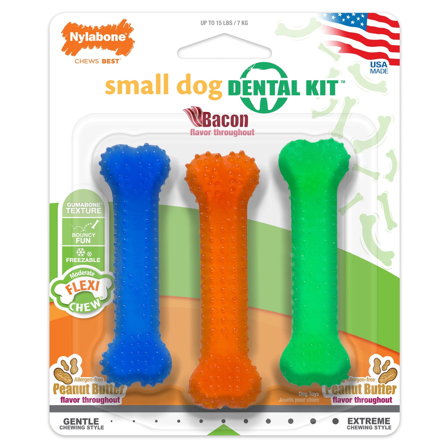 Nylabone FlexiChew Dog Dental Pack Peanut Butter Bacon, view 8