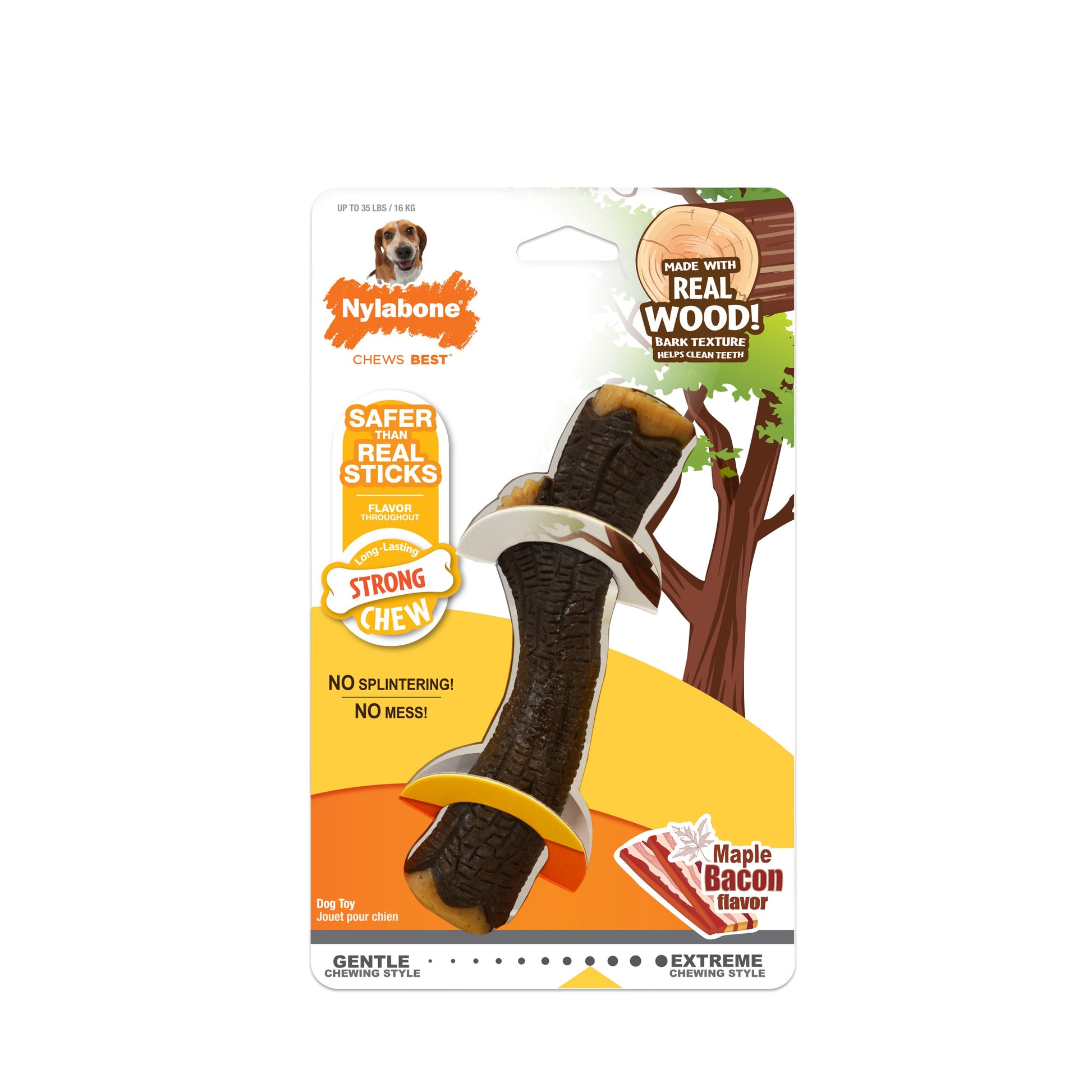 Nylabone Strong Chew Real Wood Dog Stick Dog Toy Medium/Wolf up to 35
