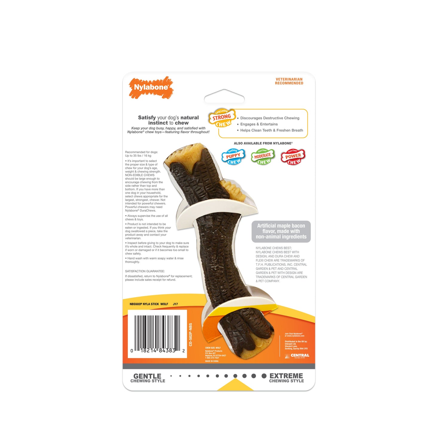 Nylabone Strong Chew Real Wood Dog Stick Dog Toy Medium/Wolf up to 35, view 8