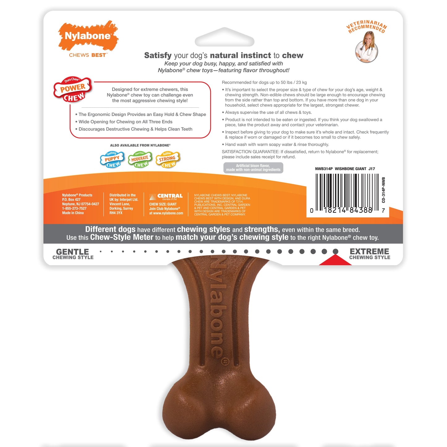 Nylabone Ergonomic Hold Chew Wishbone Power Chew Durable Dog Toy Bison, view 8