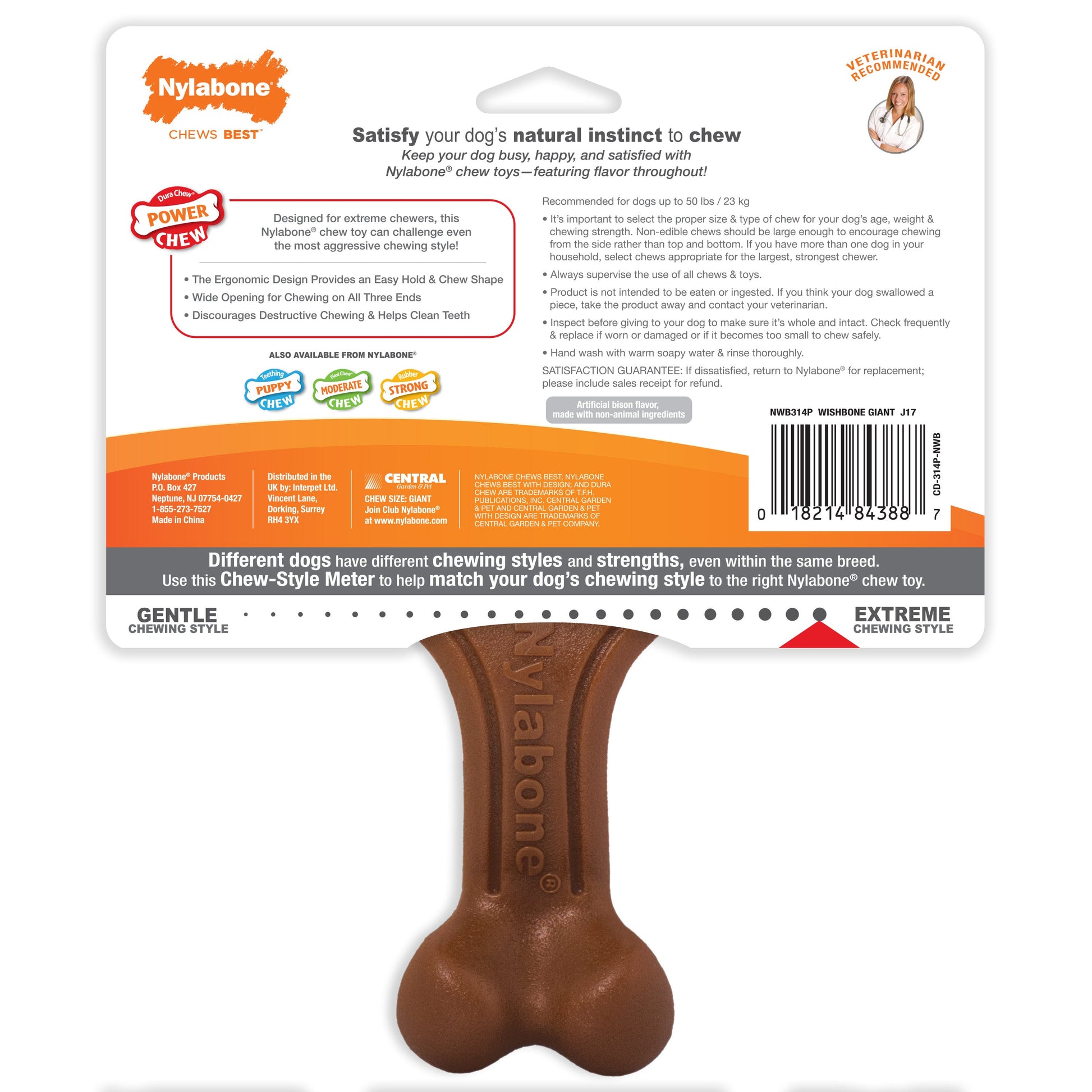Nylabone Ergonomic Hold Chew Wishbone Power Chew Durable Dog Toy Bison, view 8