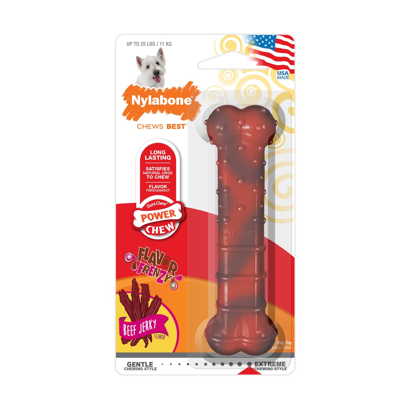 Nylabone Flavor Frenzy Power Chew Durable Dog Chew Toy Beef Jerky