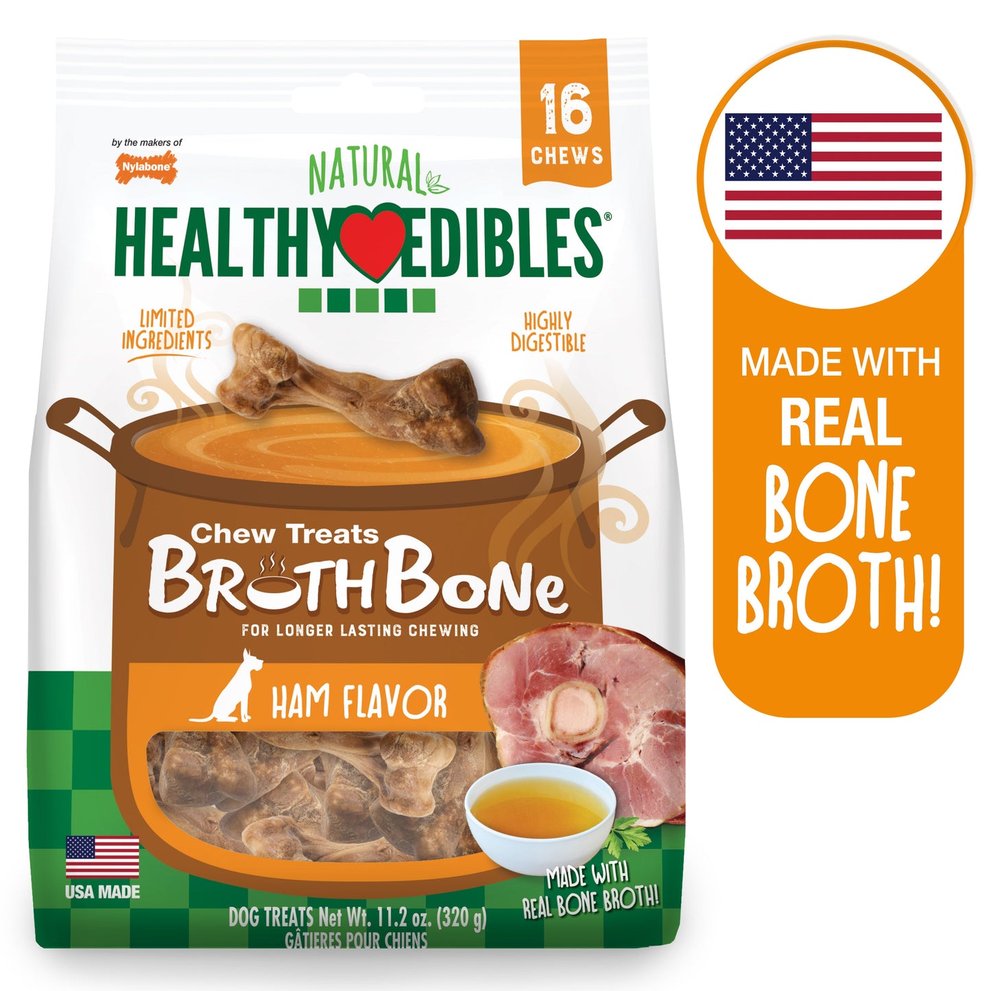 Nylabone Healthy Edibles Broth Bone All-Natural Long Lasting Dog Chew, view 2