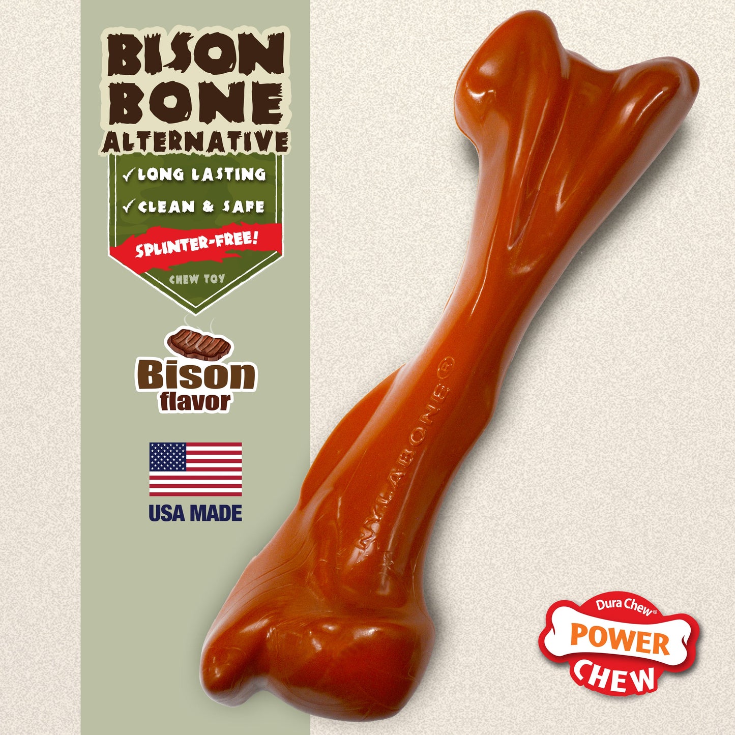 Nylabone Power Chew Bison Bone Alternative Nylon Chew Dog Toy Bison, view 2