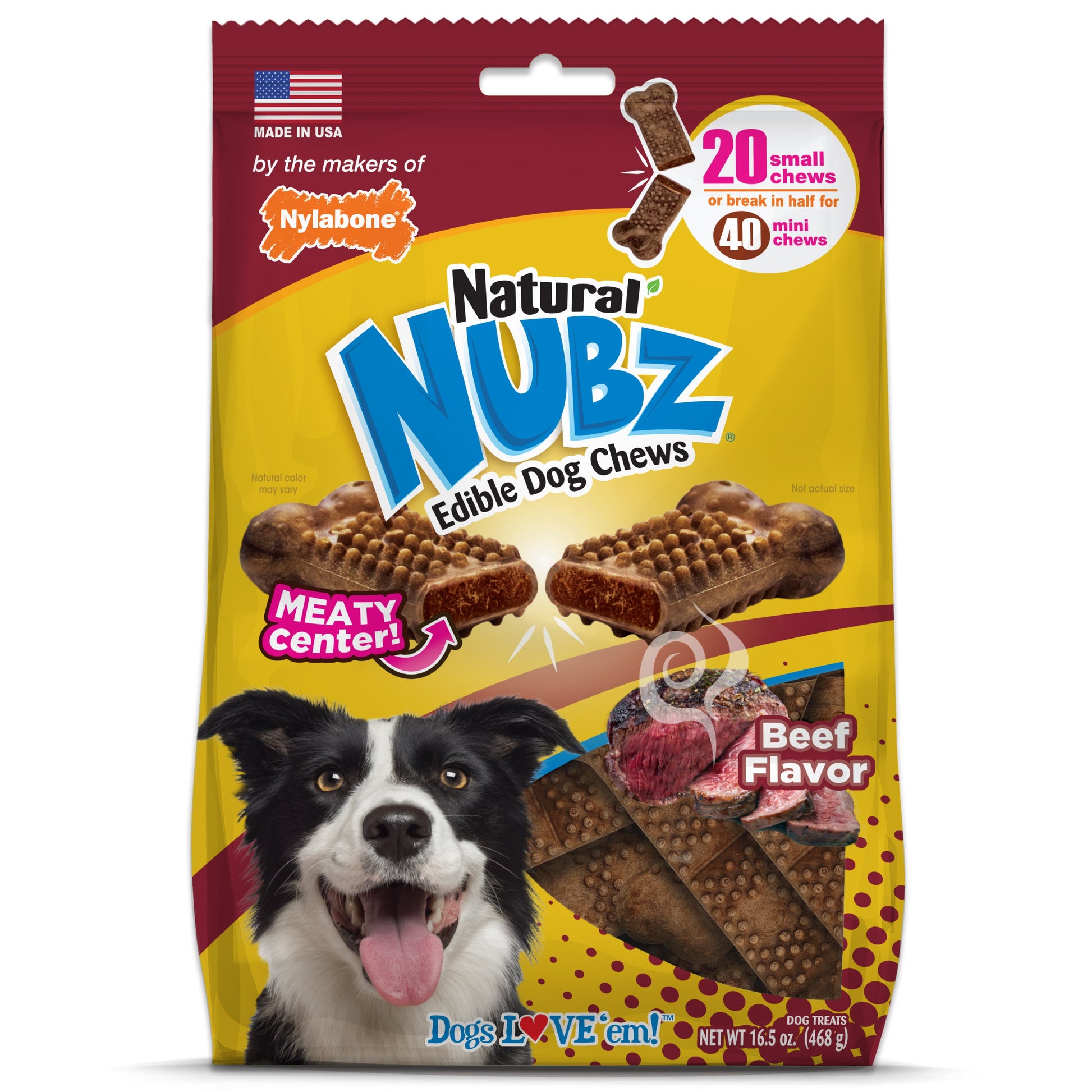 Nylabone Nubz Meaty Center Natural Long Lasting Edible Dog Chews Beef