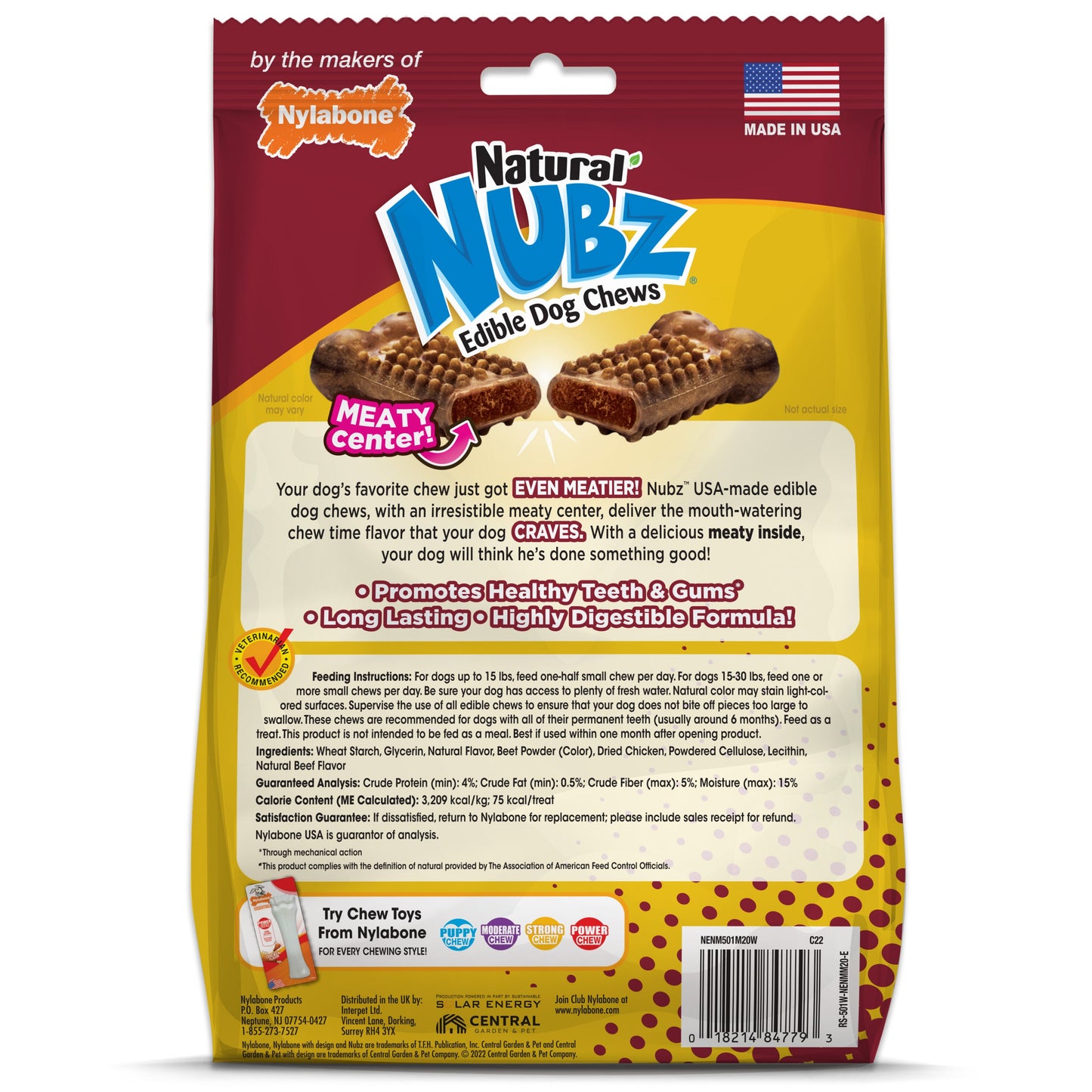 Nylabone Nubz Meaty Center Natural Long Lasting Edible Dog Chews Beef, view 8