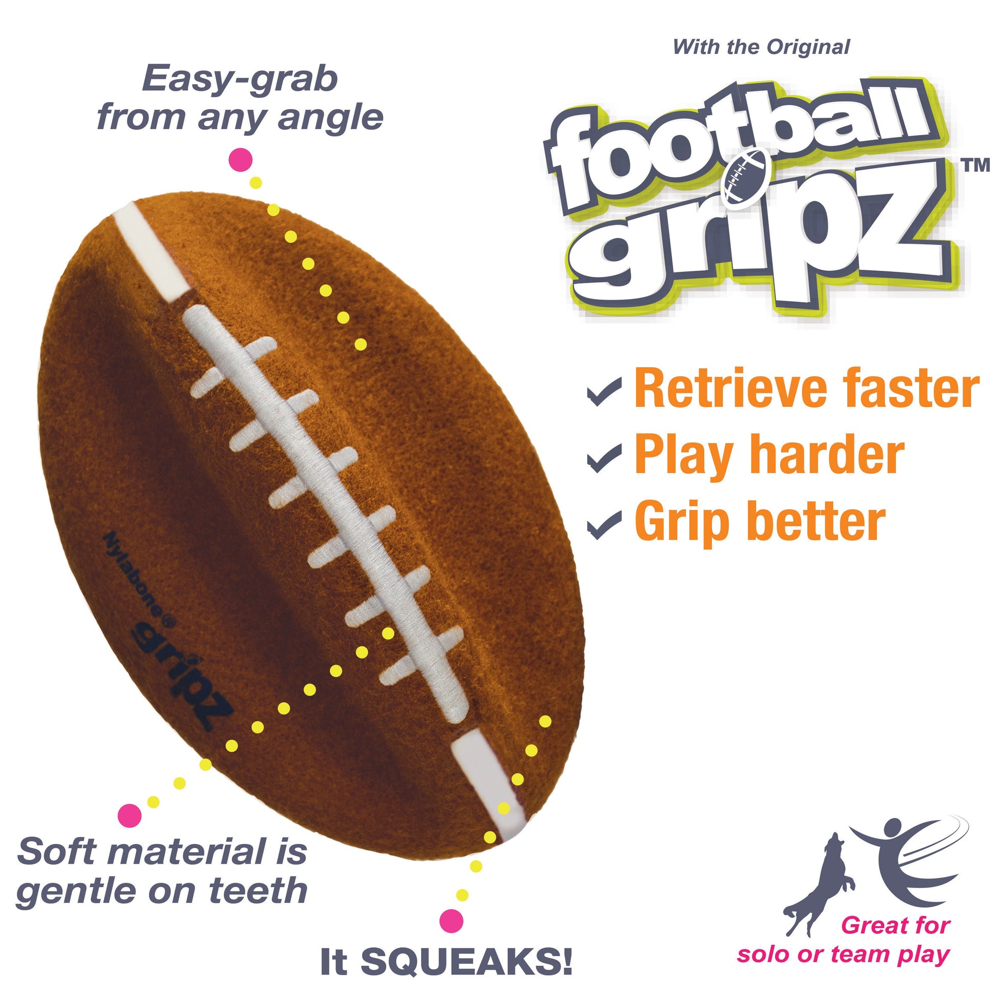 Nylabone Power Play Dog Football Gripz Medium/Wolf up to 35 lb. 5.5 in, view 2