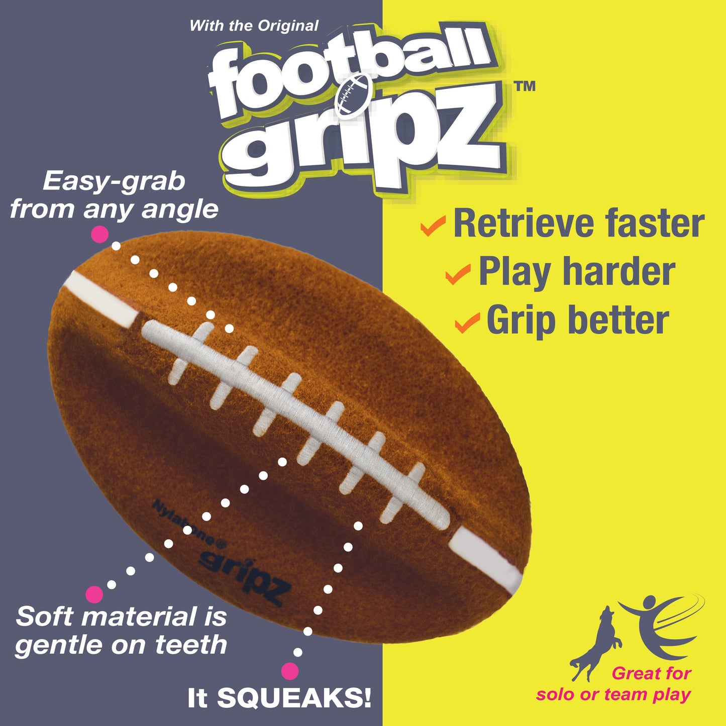 Nylabone Power Play Dog Football Gripz Medium/Wolf up to 35 lb. 5.5 in, view 6
