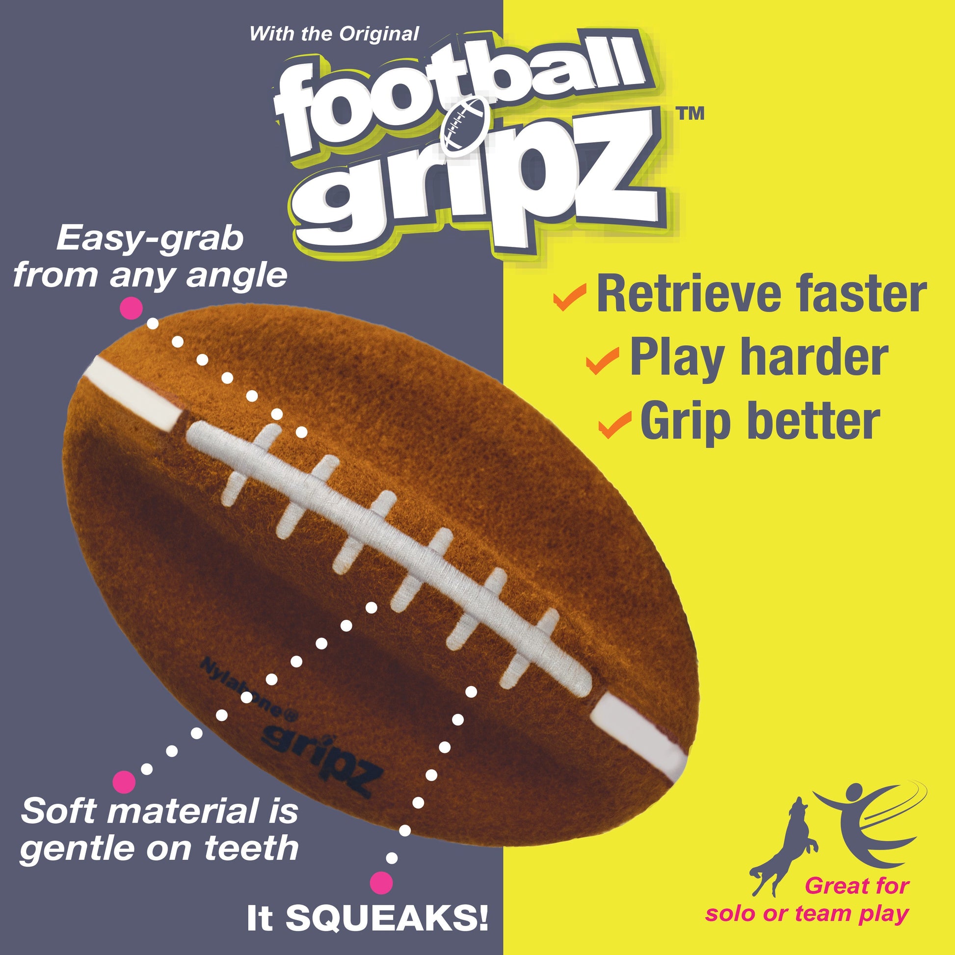 Nylabone Power Play Dog Football Gripz Medium/Wolf up to 35 lb. 5.5 in, view 6