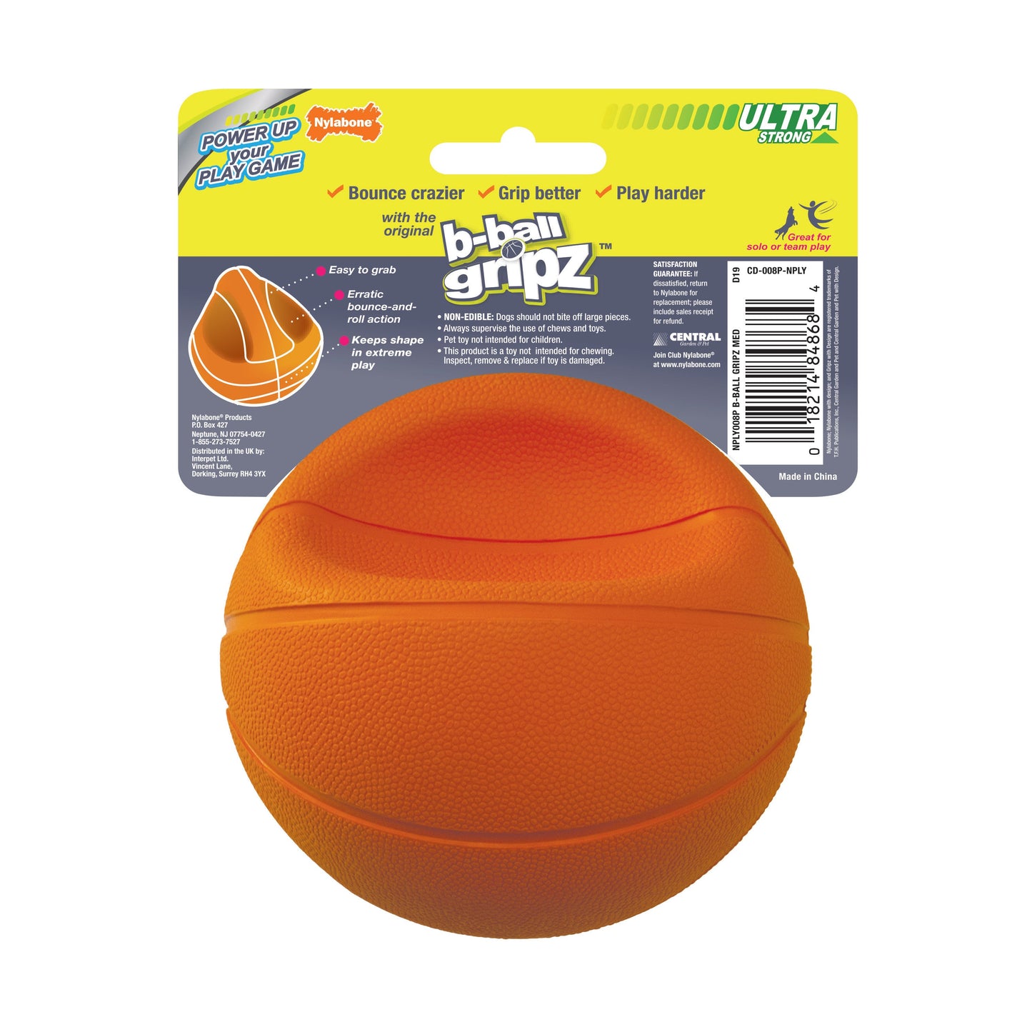 Nylabone Power Play Dog Basketball BBall Gripz Medium/Wolf up to, view 6
