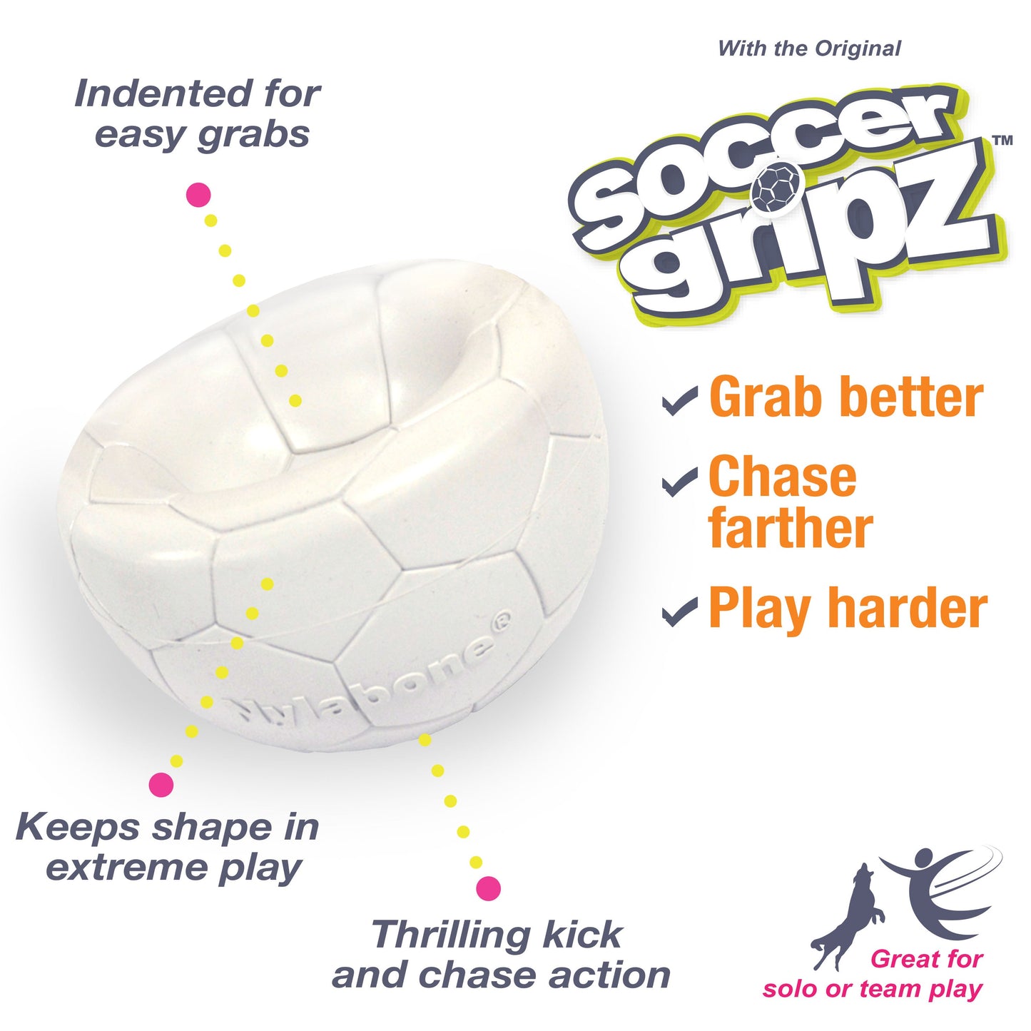Nylabone Power Play Gripz Dog Soccer Ball Dog Toy Medium/Wolf up to 35, view 3