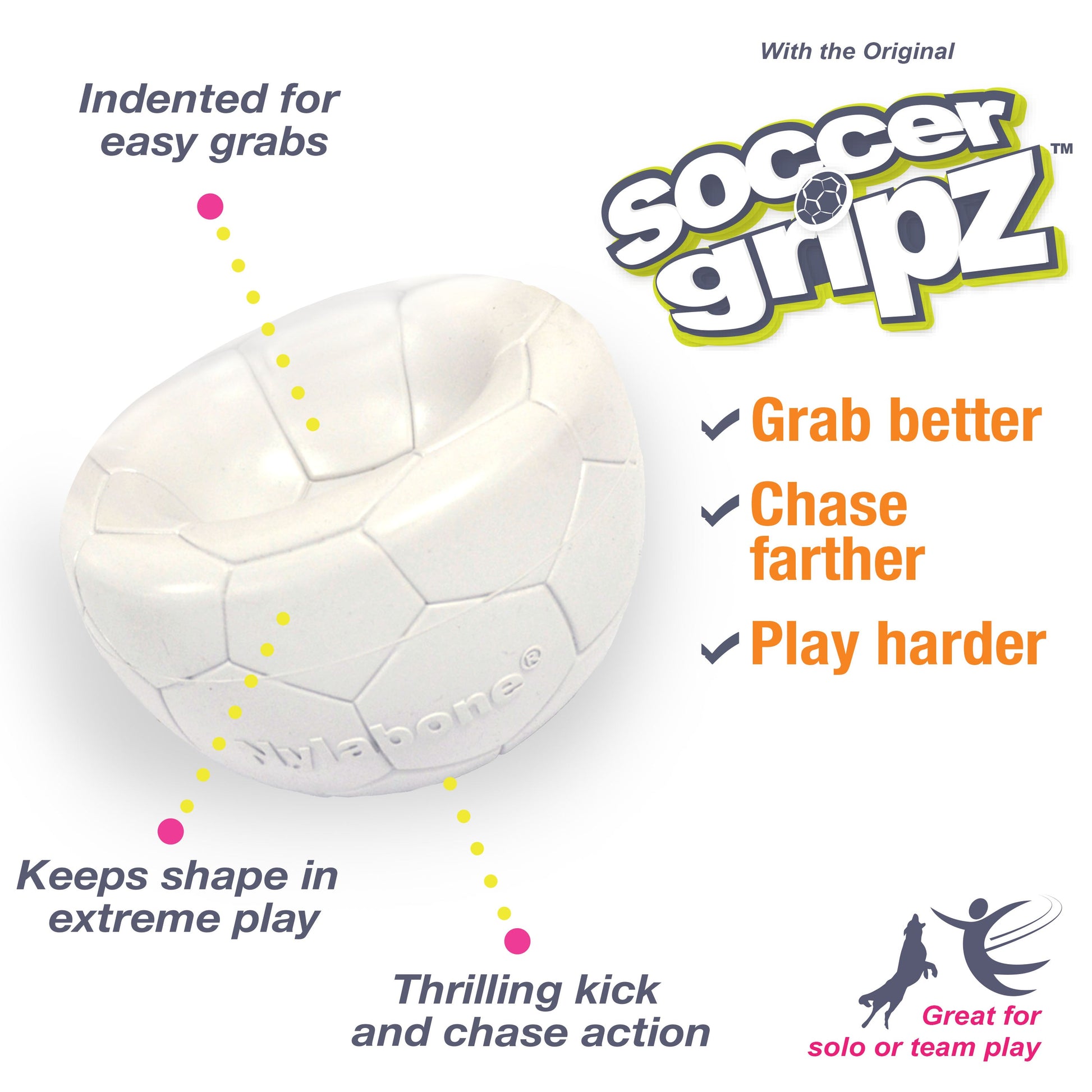 Nylabone Power Play Gripz Dog Soccer Ball Dog Toy Medium/Wolf up to 35, view 3