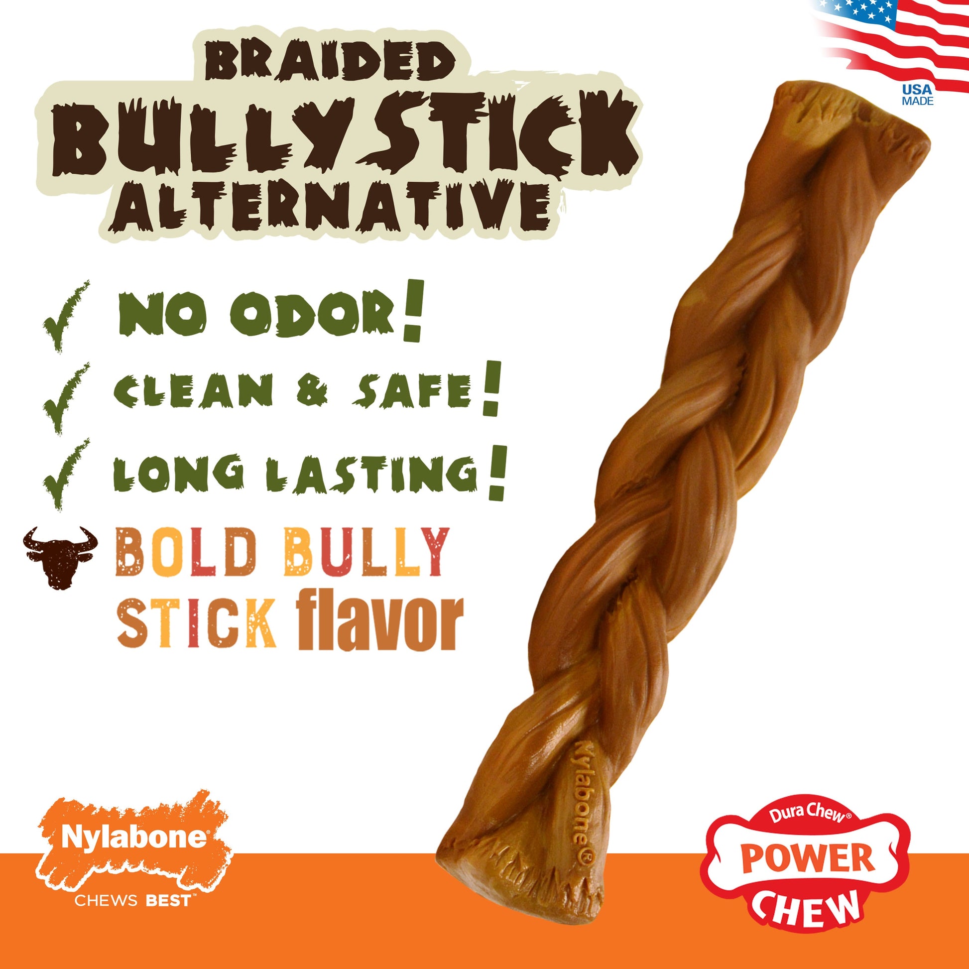 Nylabone Power Chew Braided Bully Stick Alternative Chew Dog Toy Beef, view 2