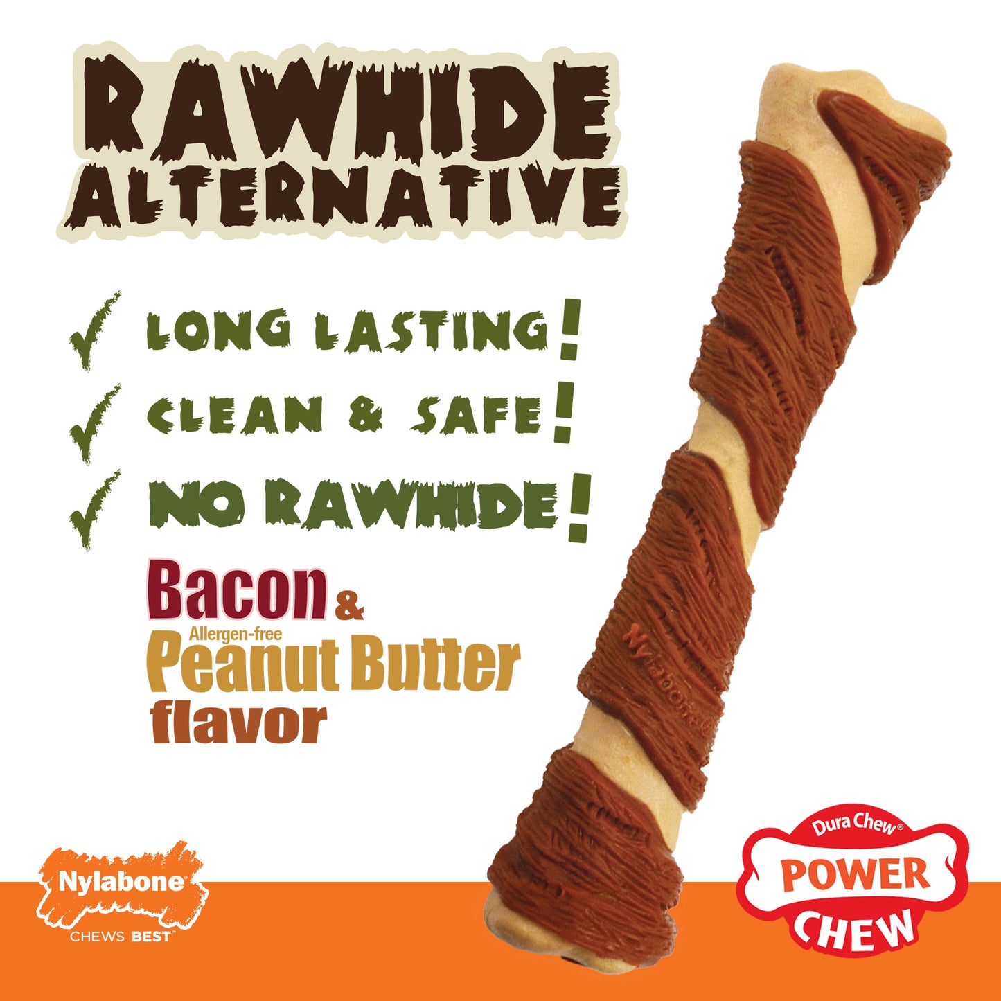 Nylabone Power Chew Pork Hide Alternative Dog Chew Toy Bacon & Peanut, view 2