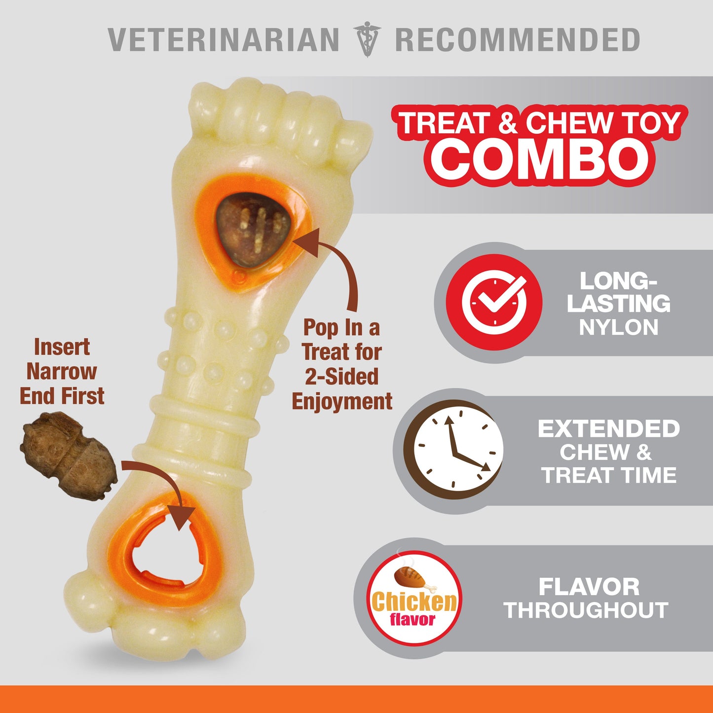 Nylabone Power Chew Souper Bone PopIn Treat Dog Toy Combo Chicken, view 2