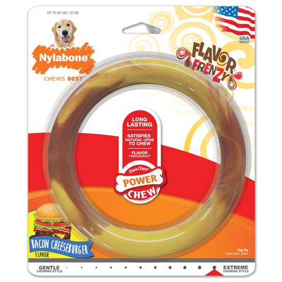 Nylabone Power Chew Flavor Frenzy Ring Dog Chew Toy Bacon Cheeseburger, Large/Giant up to 50 lb. 1 ct - Pets Perfect