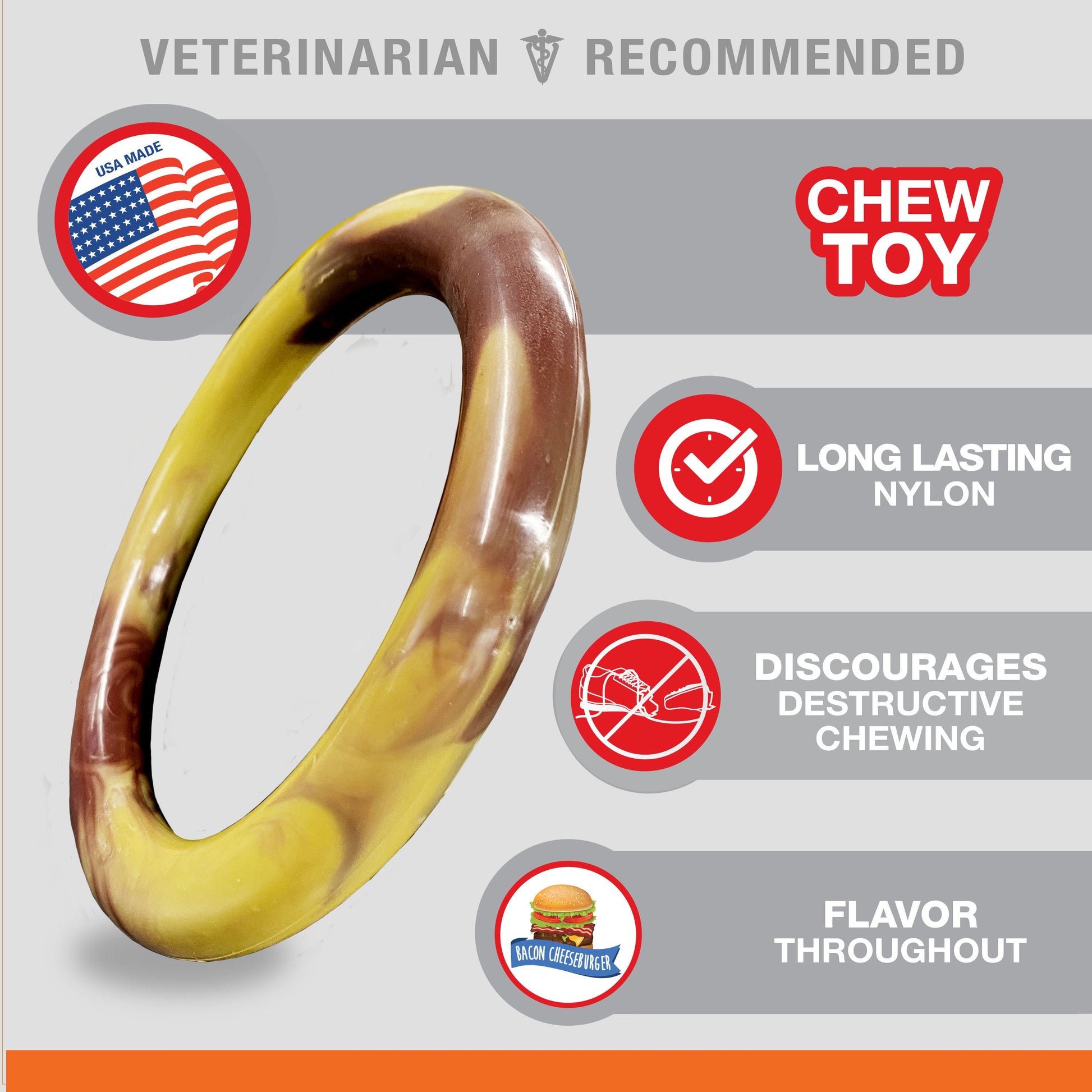 Nylabone Power Chew Flavor Frenzy Ring Dog Chew Toy Bacon Cheeseburger, view 2