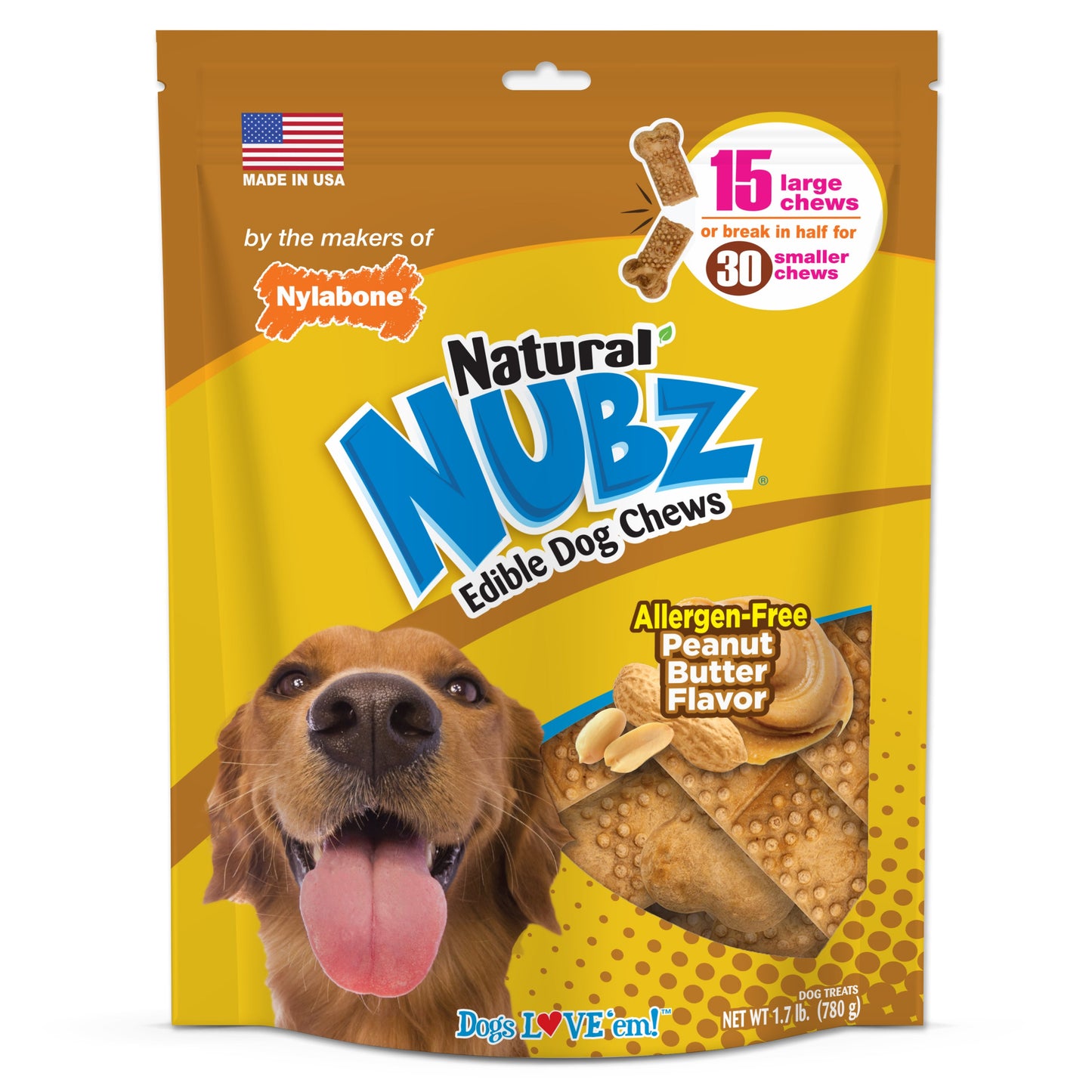 Nylabone Natural Nubz Dog Treats, Large 30 lb. 15 ct