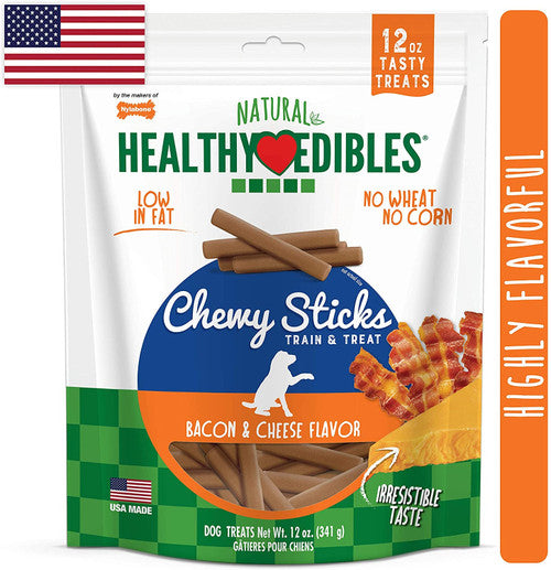Nylabone Healthy Edibles Chewy Dog Treat Sticks Bacon & Cheese 12 oz