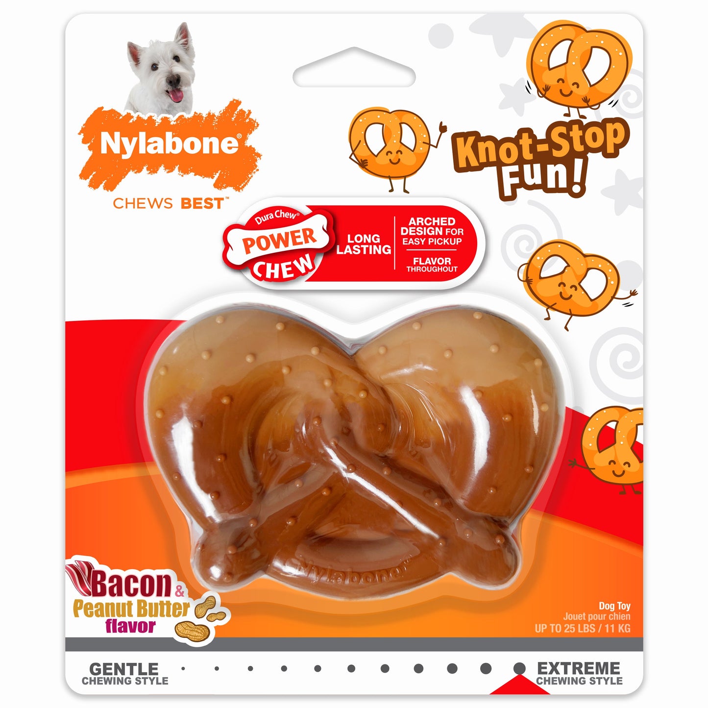 Nylabone Power Chew Pretzel Dog Toy Bacon Peanut Butter