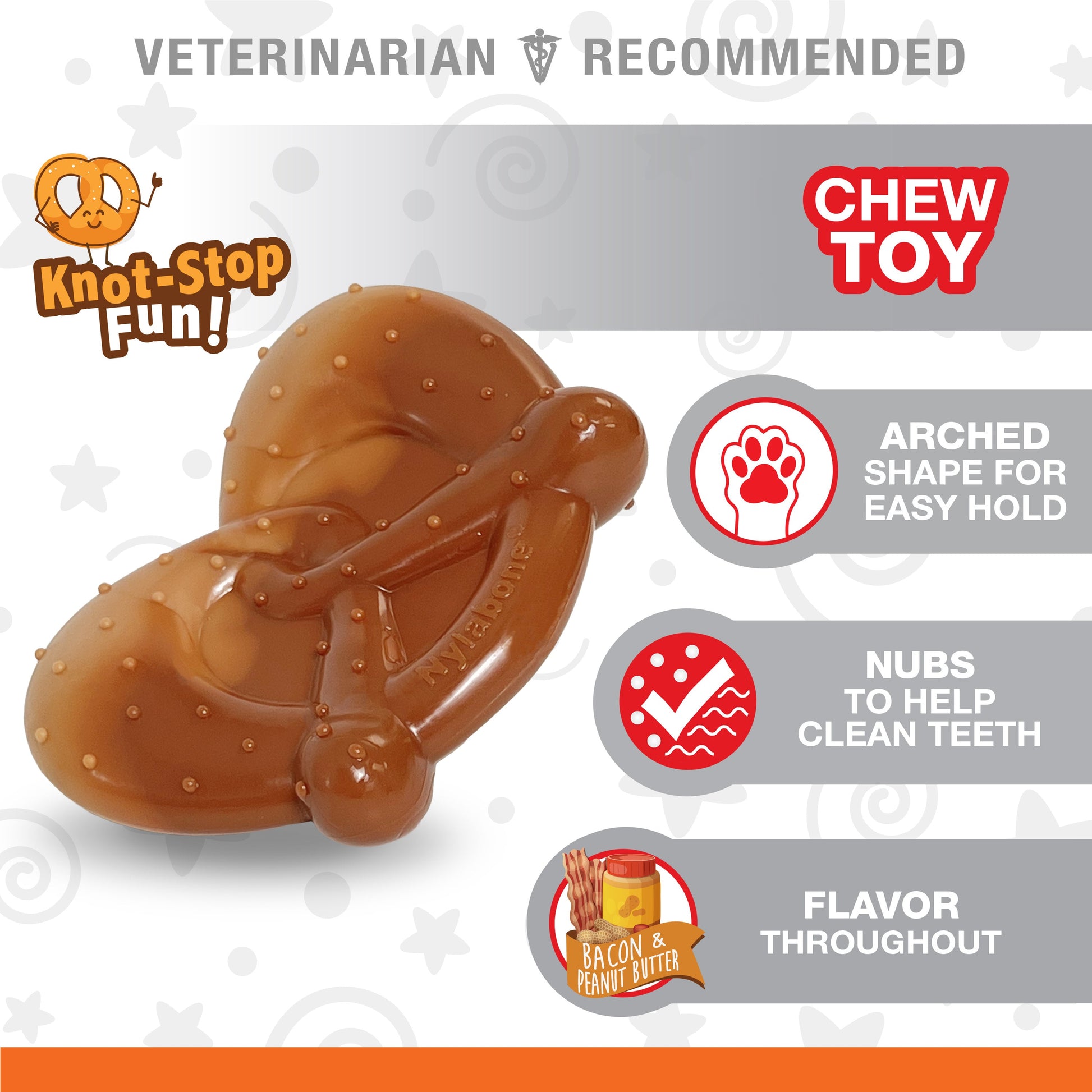 Nylabone Power Chew Pretzel Dog Toy Bacon Peanut Butter, view 3