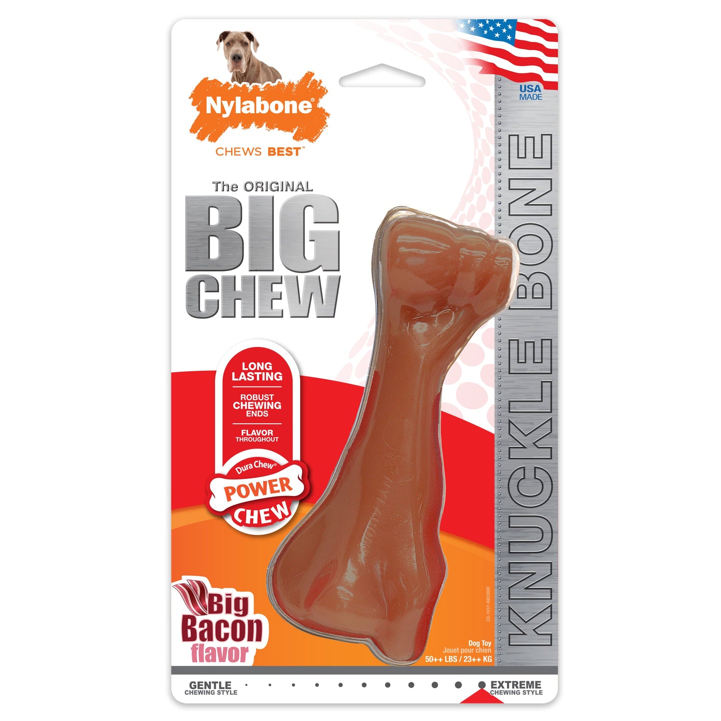Nylabone Power Chew Knuckle Bone BIG Dog Chew Toy Bacon