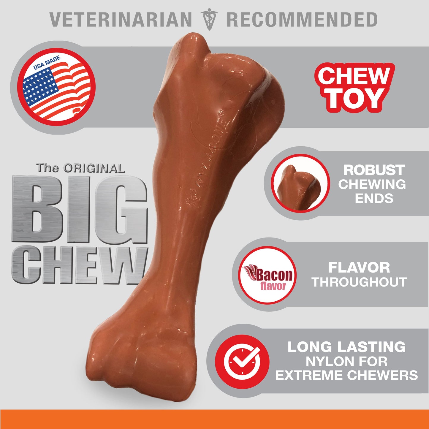 Nylabone Power Chew Knuckle Bone BIG Dog Chew Toy Bacon, view 2