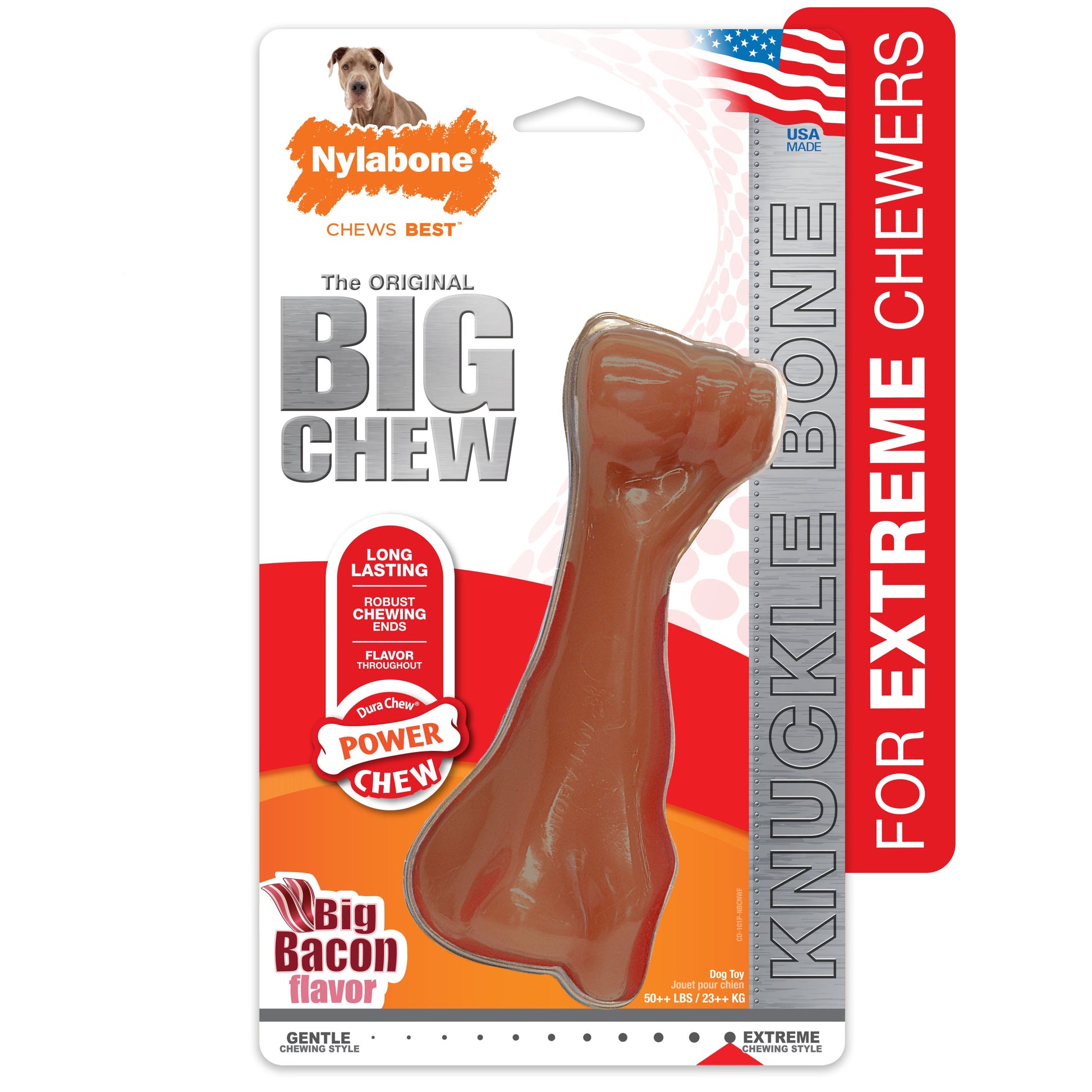 Nylabone Power Chew Knuckle Bone BIG Dog Chew Toy Bacon, view 13