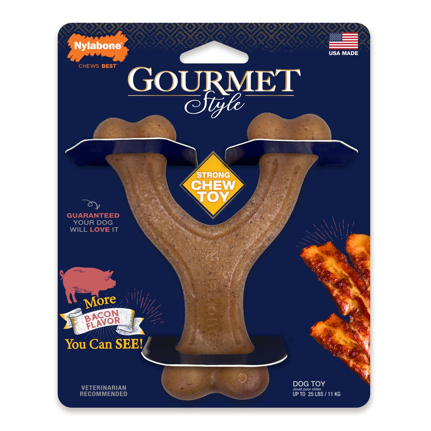 Nylabone Gourmet Style Strong Chew Wishbone Dog Chew Toy Bacon