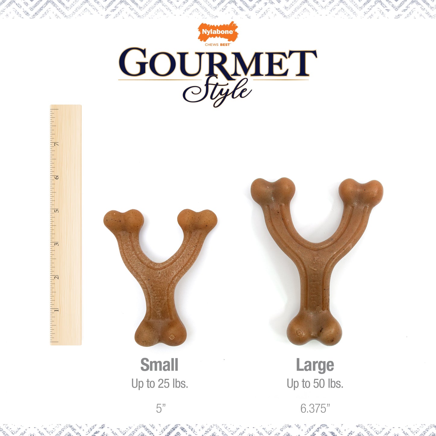 Nylabone Gourmet Style Strong Chew Wishbone Dog Chew Toy Bacon, view 9
