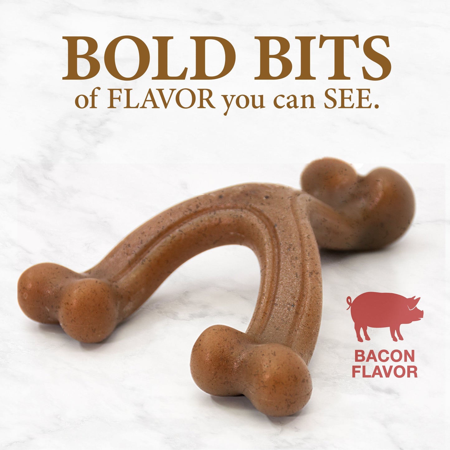 Nylabone Gourmet Style Strong Chew Wishbone Dog Chew Toy Bacon, view 5